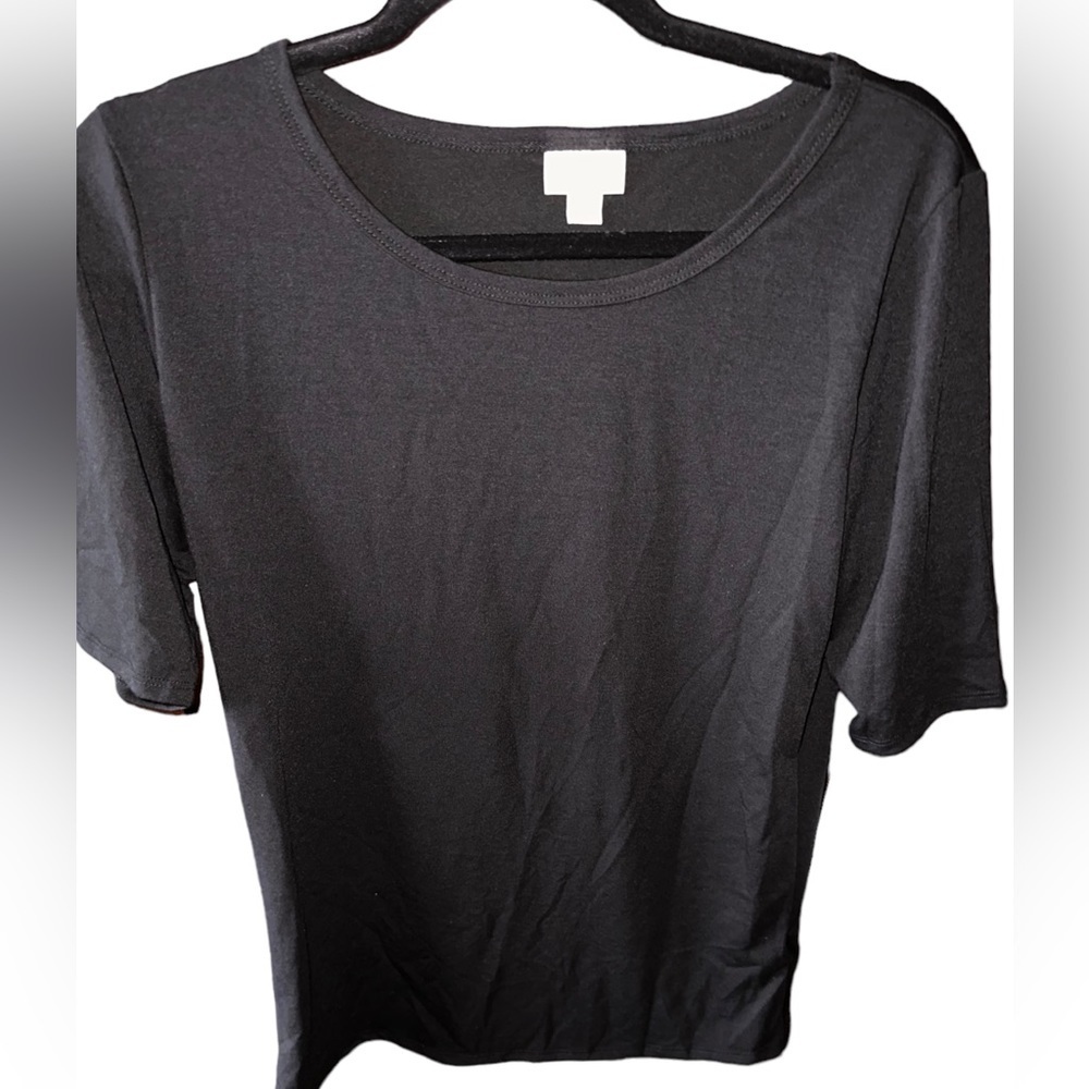Lularoe large solid black Gigi top. Dressy knit fabric. EUC.